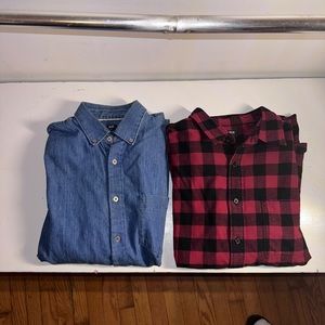 Bundle of Blue slim fit Uniqlo button down and red and black check button down M
